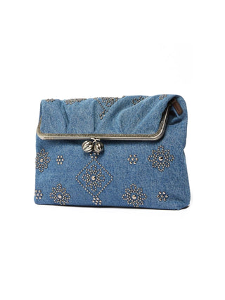 Busta pasticcino bag large in denim ricamato