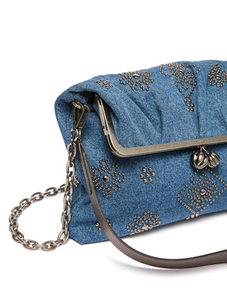 Busta pasticcino bag large in denim ricamato