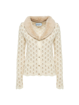 Cardigan con strass e colletto faux fur