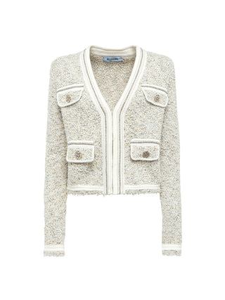 Cardigan in filato bouclé con strass