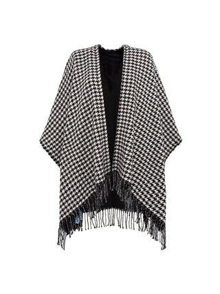 Poncho in pied de poule con spilla