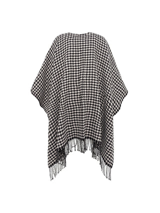 Poncho in pied de poule con spilla