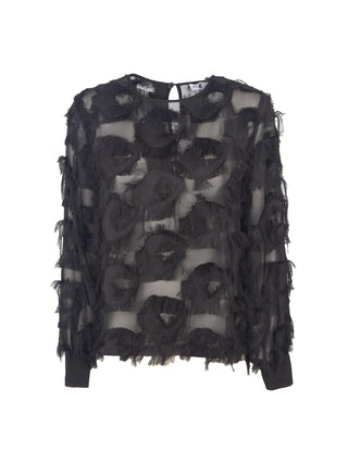 Blusa in tulle con frange