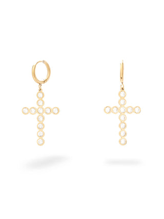 Orecchini croce+pietre acc.inos. oro