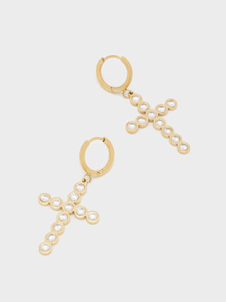 Orecchini croce+pietre acc.inos. oro