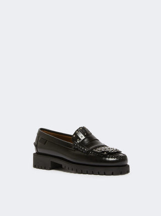 Mocassino in pelle con micro borchie