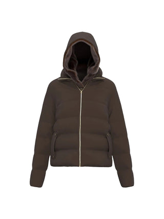 Piumino corto in taffetà con cappuccio