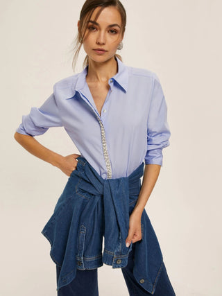 Camicia in popeline con dettagli di perle e strass