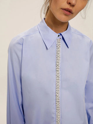 Camicia in popeline con dettagli di perle e strass