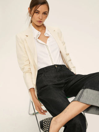 Camicia in popeline con dettagli di perle e strass