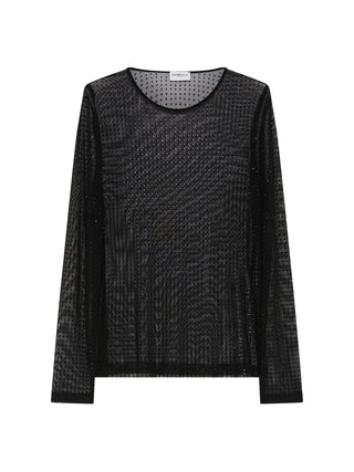 T-shirt in tulle con cristalli