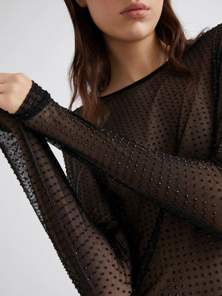 T-shirt in tulle con cristalli