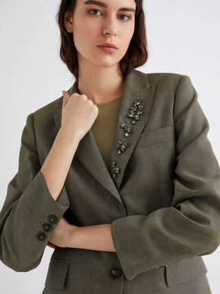 Giacca in saglia fluida con cristalli