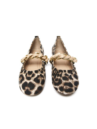 Ballerina in tessuto animalier con catena intrecciata
