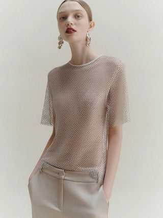 T-shirt in rete con strass