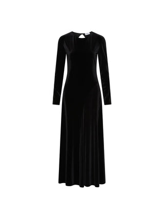 Abito lungo in velluto con schiena nuda