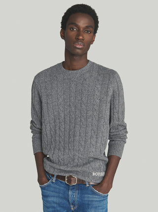 Maglione girocollo cable in lana e cashmere