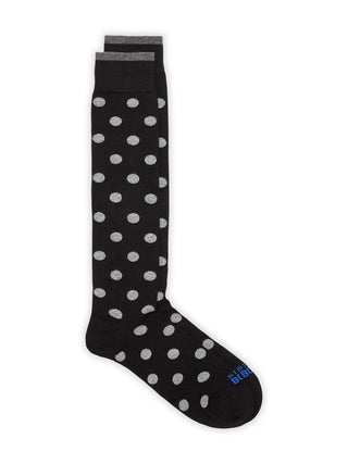 Long socks with two-tone polka dot pattern, black and dark grey
