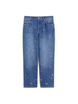 Jeans in denim con ricamo