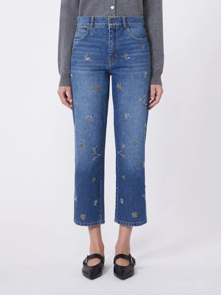 Jeans in denim con ricamo