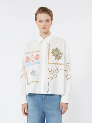 Camicia in cotone con pizzo e ricami