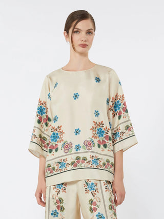 Blusa in twill di seta stampata