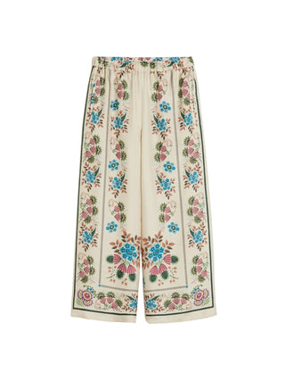 pantalone in twill di seta stampata