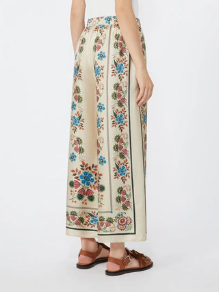 pantalone in twill di seta stampata