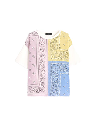 T-shirt in seta stampata e jersey di cotone stretch