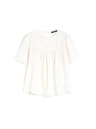 Top in tela di lino e jersey stretch