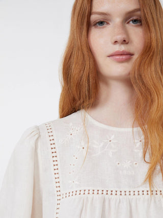 Top in tela di lino e jersey stretch