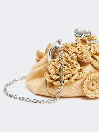 Pasticcino bag small in effetto rafia con fiori