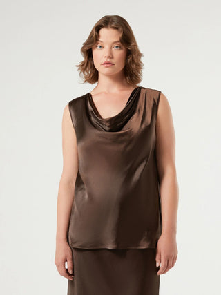 Top in raso con scollo drappeggiato