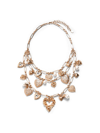 Collana multi giro con cuore e perle
