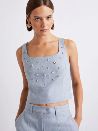 Top in lino e viscosa stretch