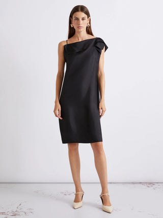 Abito in twill di seta con scollo asimmetrico