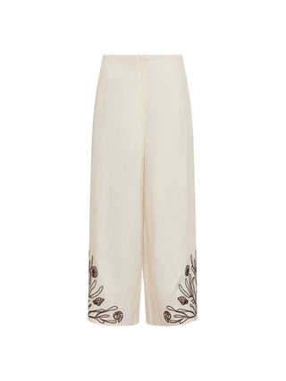 Pantalone in lino con ricami