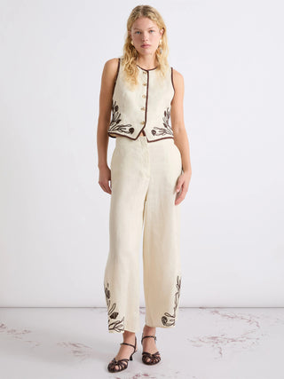 Pantalone in lino con ricami