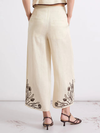 Pantalone in lino con ricami