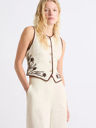 Gilet ricamato in lino