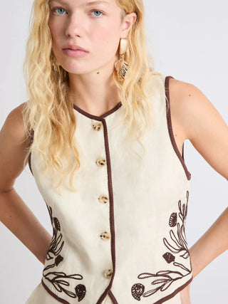 Gilet ricamato in lino