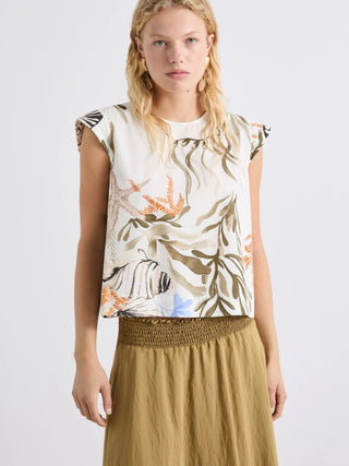 Top smanicato in cotone stretch