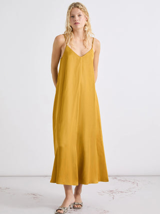 Slip dress in gabardina di misto lino