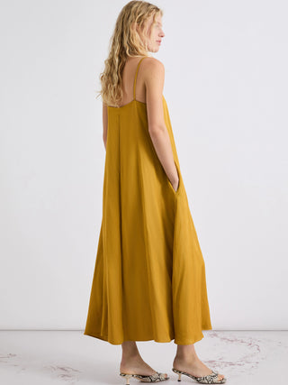 Slip dress in gabardina di misto lino