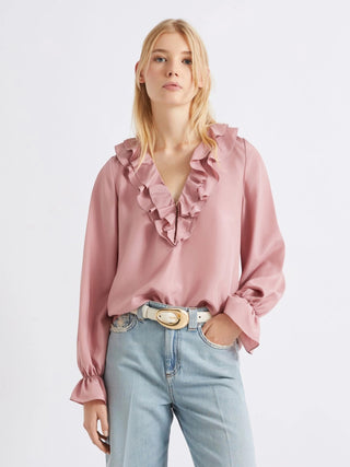 Blusa in seta con rouche
