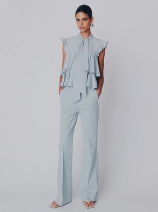 Pantaloni wide leg in cotone stretch