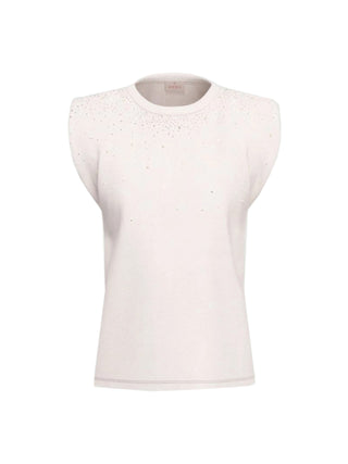 T-shirt smanicata con cristalli