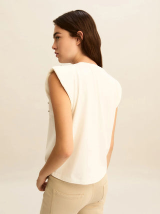 T-shirt smanicata con cristalli