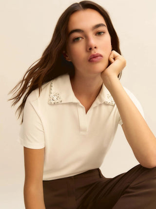 Polo con perle e cristalli