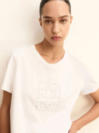 T-shirt con logo e paillette